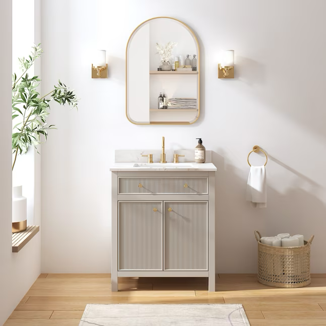 Allen + Roth Sandbanks 30-in Greige Undermount Single Sink Bathroom Vanity with White Engineered Stone Top