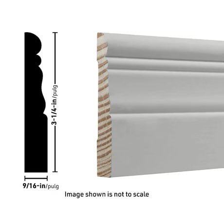 RELIABILT Moldura de zócalo 3200 de pino imprimado contemporáneo de 9/16 pulgadas x 3-1/4 pulgadas x 8 pies