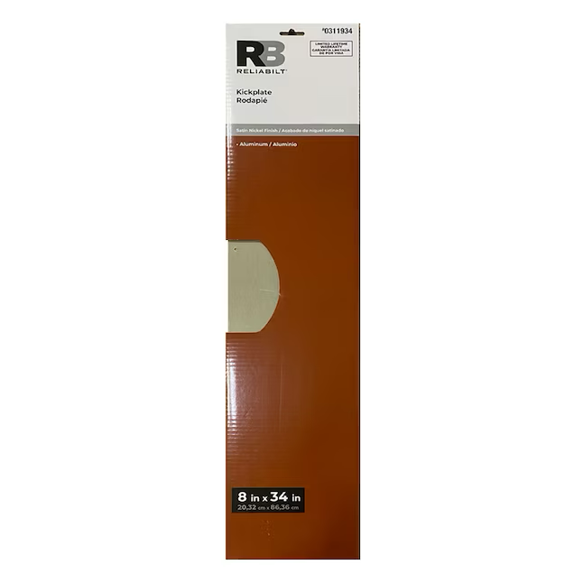 Placa protectora RELIABILT de 8 pulgadas de ancho x 34 pulgadas de alto (níquel satinado) 