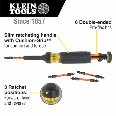 Klein Tools 13-Piece Bi-material Handle Ratcheting Assorted Multi-bit Screwdriver