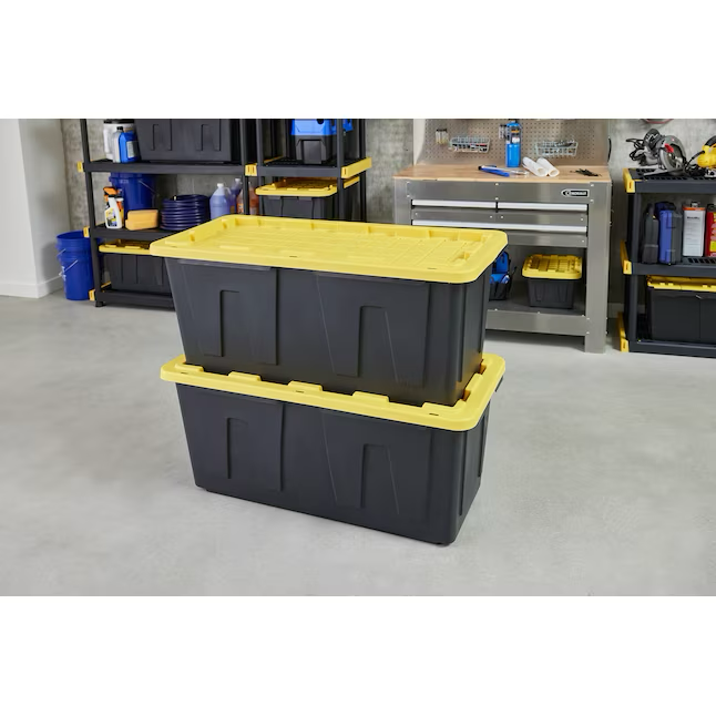 Project Source Commander X-large 50-Gallons (200-Quart) Black and Yellow Heavy Duty Tote with Standard Snap Lid