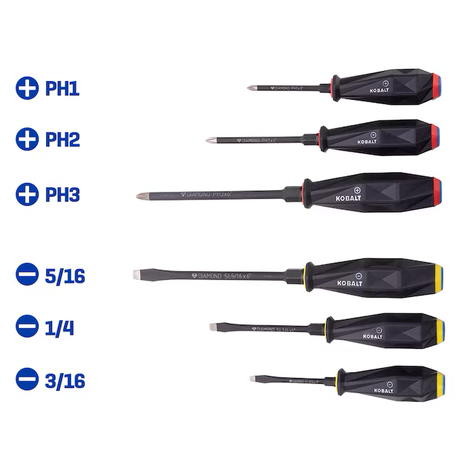 Kobalt 6-Piece Tpr/Thermoplastic Rubber Handle Slottedhead and Phillips Screwdriver Set