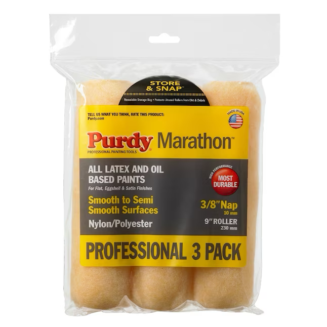 Purdy Marathon, paquete de 3 cubiertas para rodillo de pintura de nailon/poliéster de punto de siesta de 9 x 3/8 pulgadas