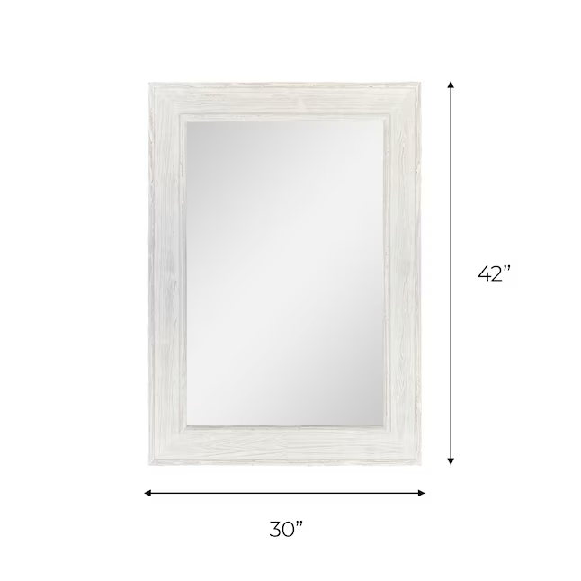 allen + roth 30-in W x 42-in H White Wash Wood Polished Wall Mirror