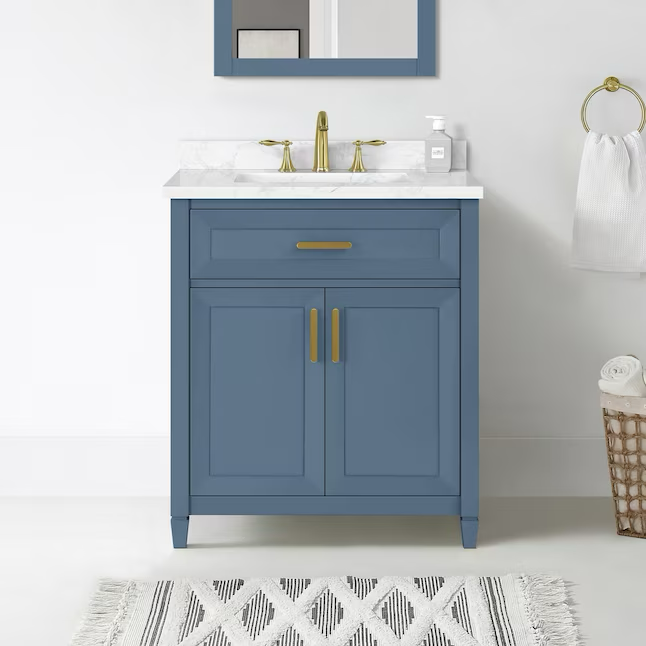 Allen + Roth Lancashire 30-in Chambray Blue Undermount Single Sink Bathroom Vanity with White Engineered Stone Top