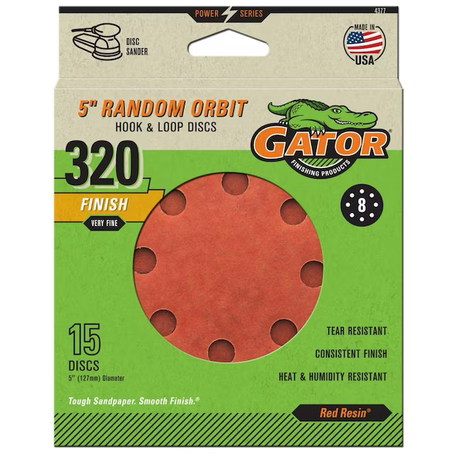 Gator 5 In 8H H/L Disc 320 Grit 15pk 5-Piece Aluminum Oxide 320-Grit Disc Sandpaper
