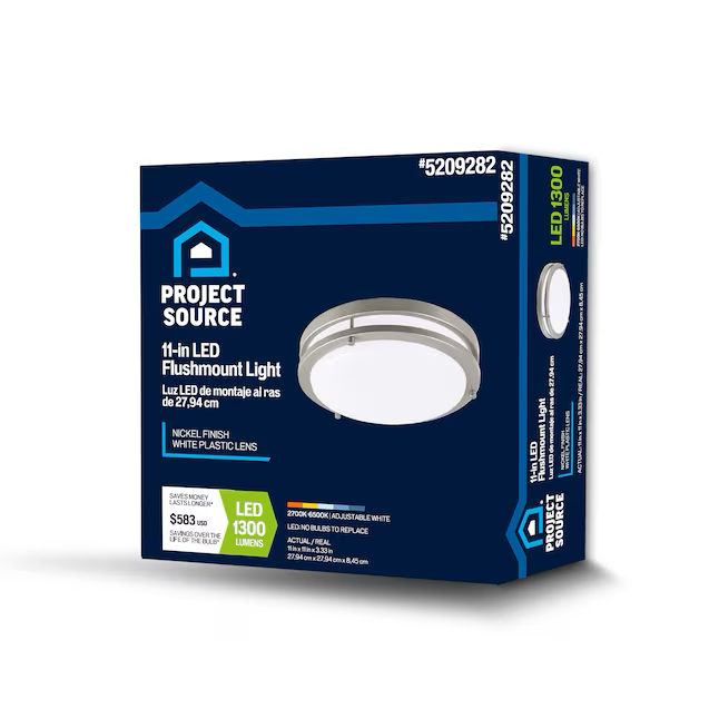 Project Source 1 -Light 11-in Satin Nickel Integrated LED Flush Mount Light
