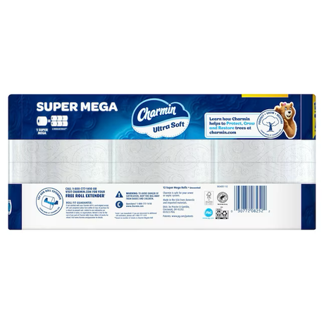 Papel higiénico Charmin Ultra Soft Super Mega, paquete de 12, 2 capas