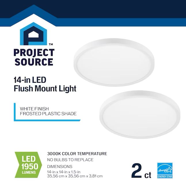Project Source 1-Light 14-in White LED Flush Mount Light ENERGY STAR (2-Pack)