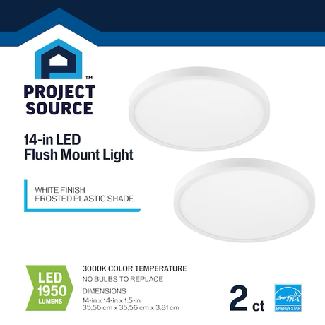 Project Source Luz LED empotrada blanca de 1 luz de 14 pulgadas ENERGY STAR (paquete de 2)