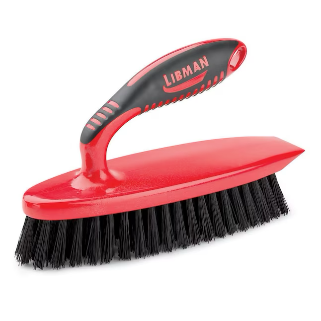 Libman Iron Handle Scrub Brush - Ergonomic Rubber Grip - Dishwasher Safe - 1.4-In Wide Scraper - Poly Fiber Bristles - Multiple Colors/Finishes