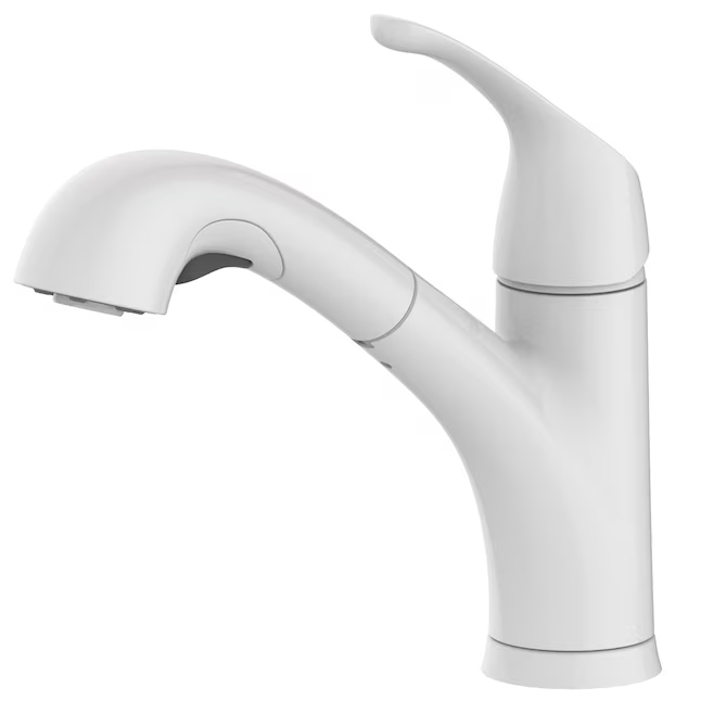 Project Source EVERFIELD White Single Handle Pull-out Kitchen Faucet with Sprayer (Deck Plate Included)