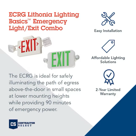 Lithonia Lighting Serie ECRG Luz de salida LED blanca de 2 vatios, 120-277 voltios, con luces rojas/verdes