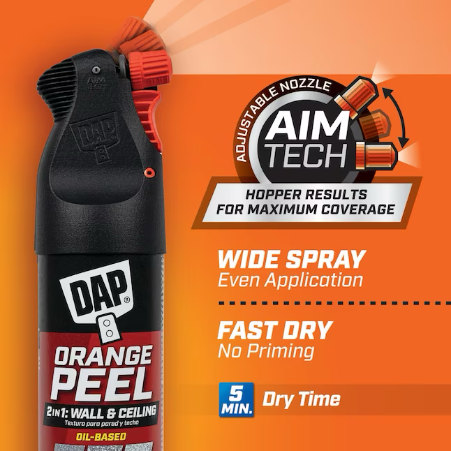 DAP 2 en 1 Spray para texturas de paredes y techos a base de aceite de cáscara de naranja blanca de 25 onzas líquidas