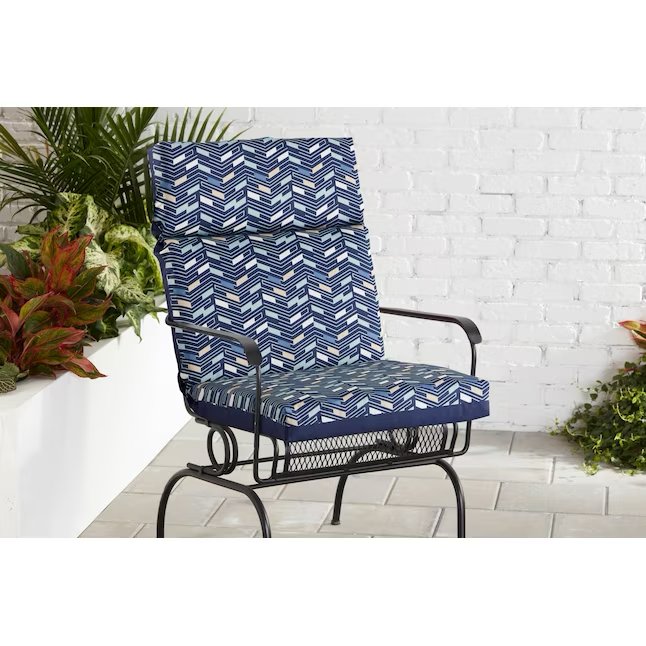 Style Selections 20-in x 21-in Blue Chevron Patio Chair Cushion