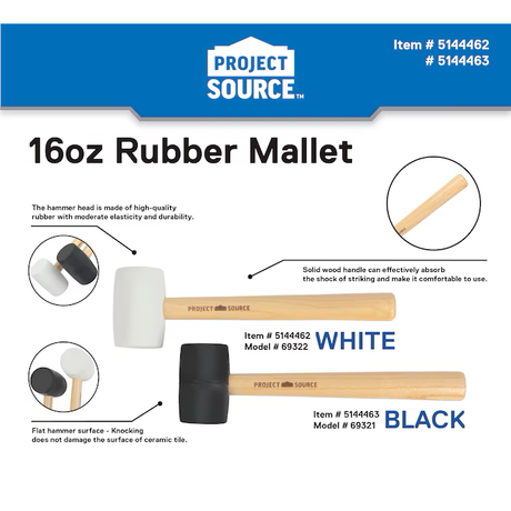 Project Source 16-oz Smooth Face Rubber Head Wood Rubber Mallet