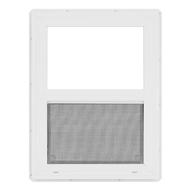 Project Source Serie 20000S Nueva construcción Jamba de 17-1/2 pulgadas x 23-1/2 pulgadas x 2-1/4 pulgadas Vinilo blanco Ventana de un solo acristalamiento Media pantalla incluida