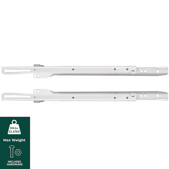 RELIABILT 18-in 3/4 Extension Self-closing Bottom Mount European 50-lb Load Capacity White Drawer Slide 1-Pair (2-Pieces)