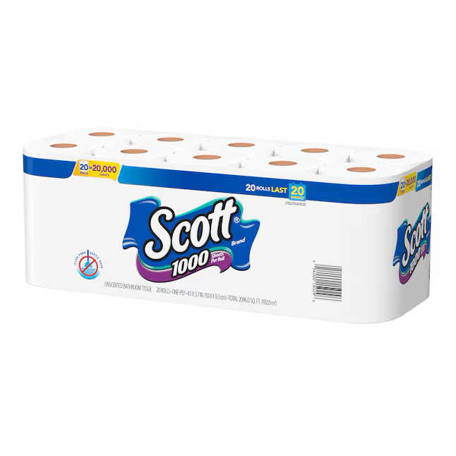 SCOTT Marine and RV Grade 1-Ply Toilet Paper, 20 Rolls, 1000 Sheets per Roll, Safe for Septic Tanks, 2096 Sq. Feet