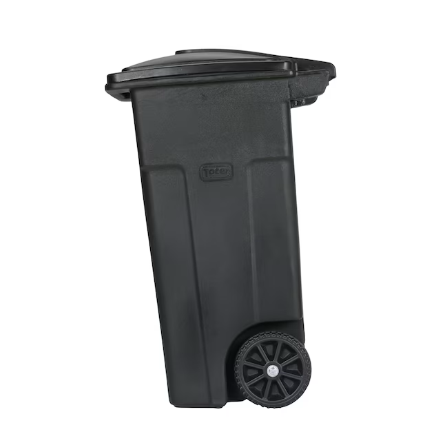 Toter 32-Gallons Black Plastic Wheeled Trash Can with Lid Outdoor