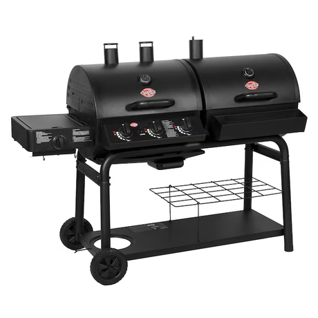 Char-Griller Duo Black Gas and Charcoal Combo Grill with Side Burner