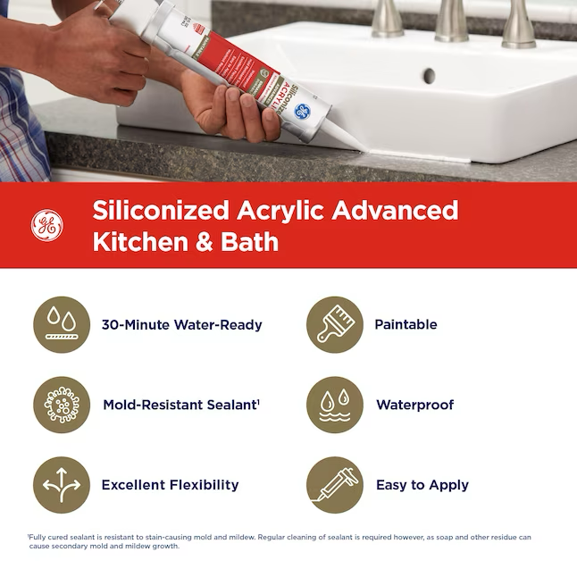 GE Advanced Siliconized Acrylic Kitchen and Bath 10.1-oz White Paintable Latex Caulk