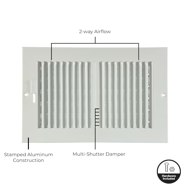 RELIABILT 10-in x 6-in 2-way Aluminum White Sidewall/Ceiling Register