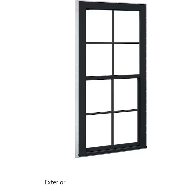 RELIABILT Serie 150 Nueva construcción Ventana de guillotina simple de doble panel de vinilo negro con jamba de 23-1/2 x 35-1/2 x 3-1/4 pulgadas con rejillas y media pantalla incluida