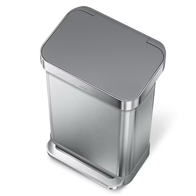 Simplehuman 45-Liter Brushed Stainless Steel Metal Kitchen Trash Can with Lid Indoor