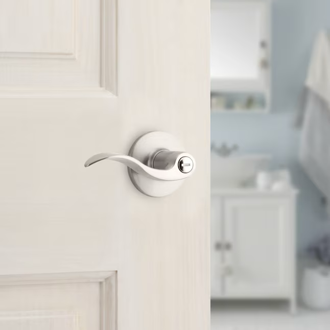 RELIABILT Olivia - Manija de puerta de privacidad para interior de cama/baño, níquel satinado, paquete de contratista (paquete de 6)