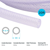 Tubo de vinilo trenzado reforzado transparente de PVC reforzado EZ-FLO de 1/4 pulg. de diámetro interior x 20 pies