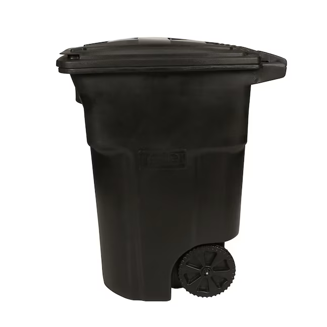Toter Bote de basura con ruedas de plástico negro de 96 galones con tapa para exteriores