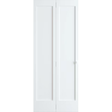 RELIABILT Shaker Puerta plegable de madera de pino preacabada, 30 x 80 pulgadas, color blanco moderno, 1 panel, cuadrado, con núcleo sólido, herrajes incluidos