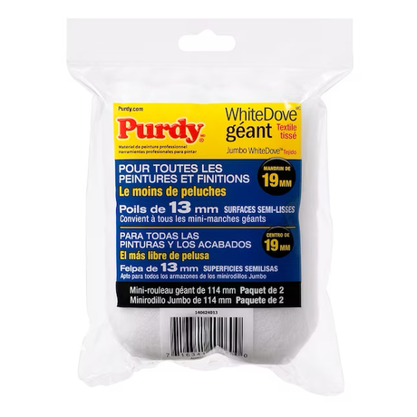 Purdy WhiteDove, paquete de 2 cubiertas para rodillo de pintura de fibra acrílica tejida de 4,5 x 1/2 pulgadas
