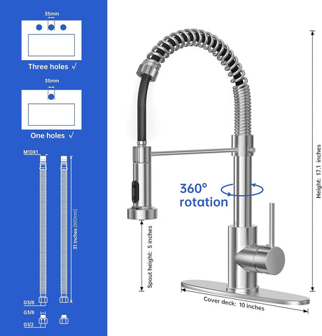 IBOFYY Einhand-Wasserhahn für gewerbliche Küchenspüle mit multifunktionalem, herunterziehbarem Auslauf (gebürstetes Nickel)