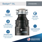 Triturador de basura de alimentación continua InSinkErator Badger 1XL sin cable de 1/3 HP
