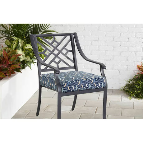 Style Selections Cojín para silla de patio con diseño de chevrón azul de 20 x 20 pulgadas