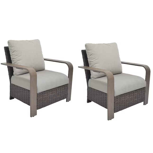 allen + roth Camdon Set of 2 Wicker Dark Brown Steel Frame Stationary Conversation Chair with Gray Sling Seat