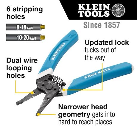 Klein Tools Klein-Kurve Wire Stripper Wire Cutter/Stripper, 8-18 Awg Solid, 10-20 Awg Stranded