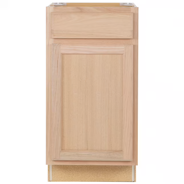Project Source 18-in W x 35-in H x 23.75-in D Natural Unfinished Oak Door and Drawer Base Fully Assembled Cabinet (Flat Panel Square Door Style)