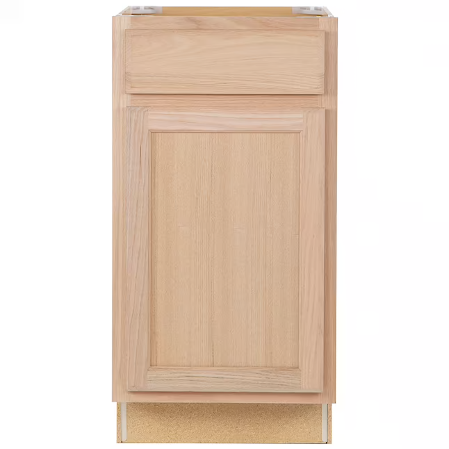 Project Source 18-in W x 35-in H x 23.75-in D Natural Unfinished Oak Door and Drawer Base Fully Assembled Cabinet (Flat Panel Square Door Style)