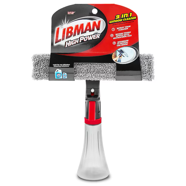 Libman 10-Inch Gray Plastic Squeegee with Rotating Top and Microfiber Scrubber Cloth
