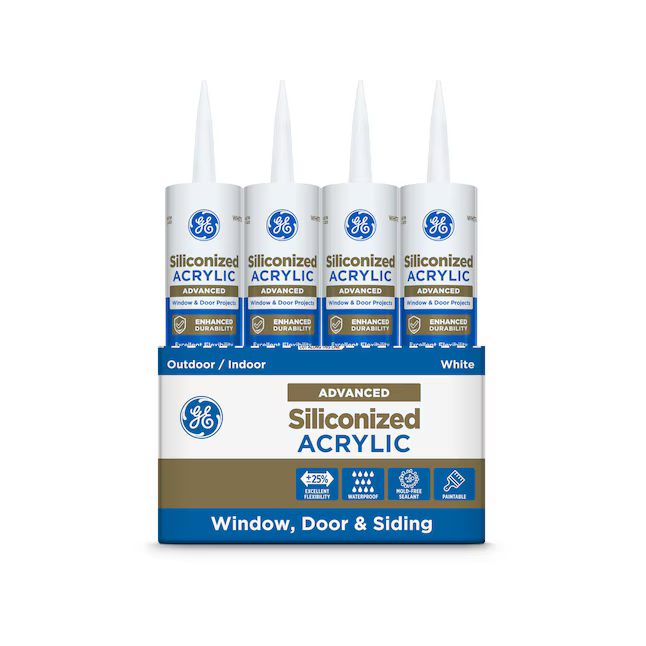 GE Advanced Siliconized Acrylic Windows, Doors, Ext 10.1-oz White Paintable Latex Caulk