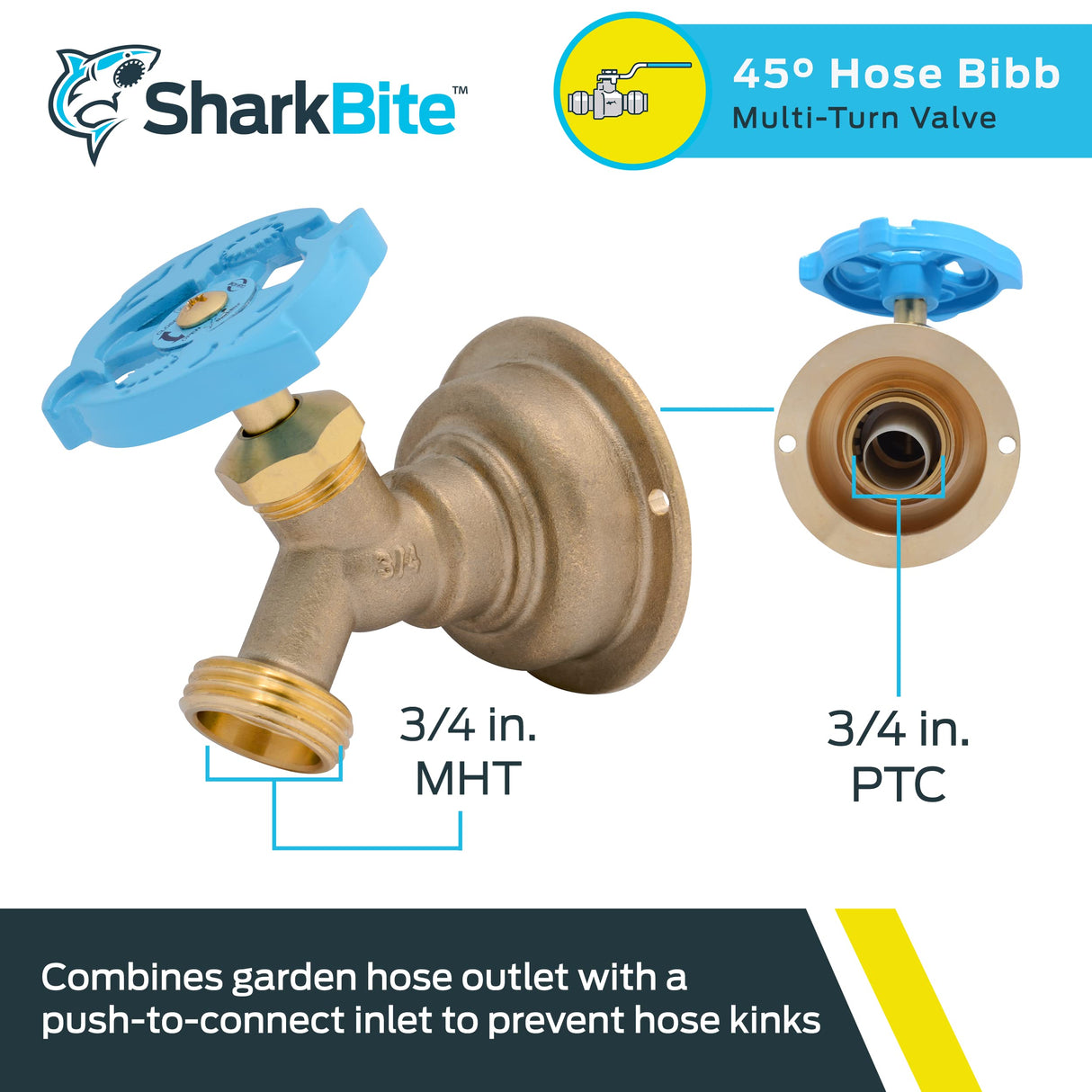 SharkBite 3/4 in. Brass Push-to-Connect x MHT Multi-Turn No Kink Hose Bibb