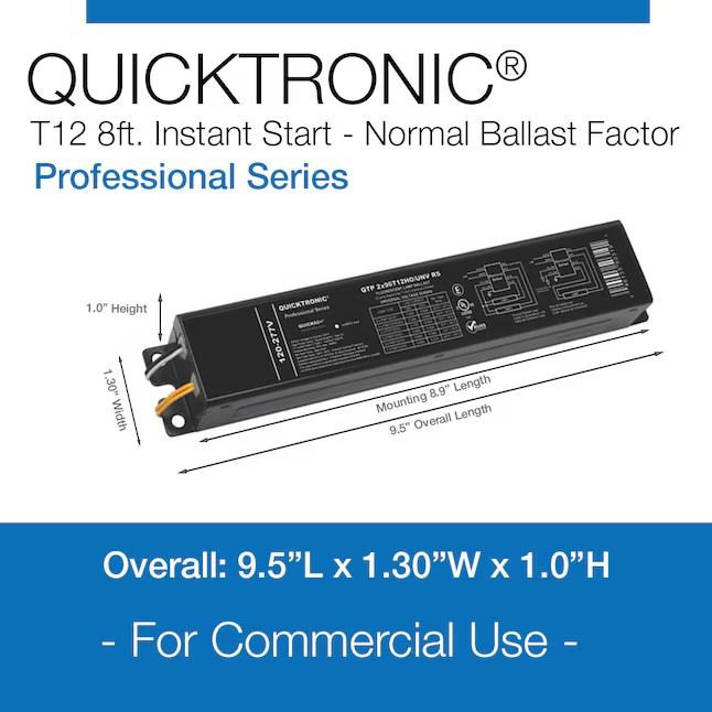 Balastro de luz fluorescente comercial de 2 bombillas QUICKTRONIC T12