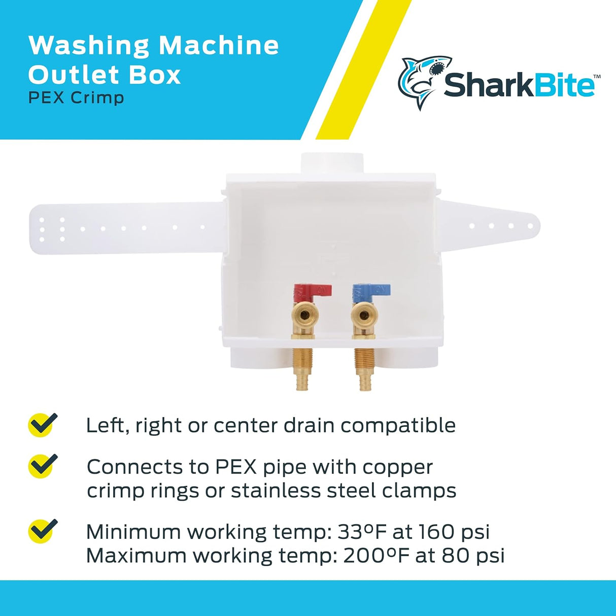 SharkBite Caja de salida para lavadora engarzada de latón MHT de 1/2 pulg. x 3/4 pulg.