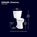 KOHLER Cimarron - Inodoro redondo blanco con altura de silla, 2 piezas, WaterSense, cierre suave, 12 pulgadas, empotrable, 1,28 GPF
