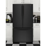 Refrigerador GE de puerta francesa de 27 pies cúbicos con máquina de hielo y dispensador de agua (negro) ENERGY STAR