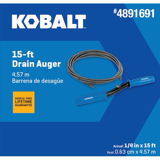 Barrena manual de alambre con alto contenido de carbono Kobalt de 1/4 pulg. x 15 pies para drenaje