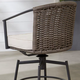 Allen + Roth Sedgebrook - Juego de 4 sillas giratorias de mimbre con estructura de acero, color gris carbón y asiento acolchado en color blanquecino